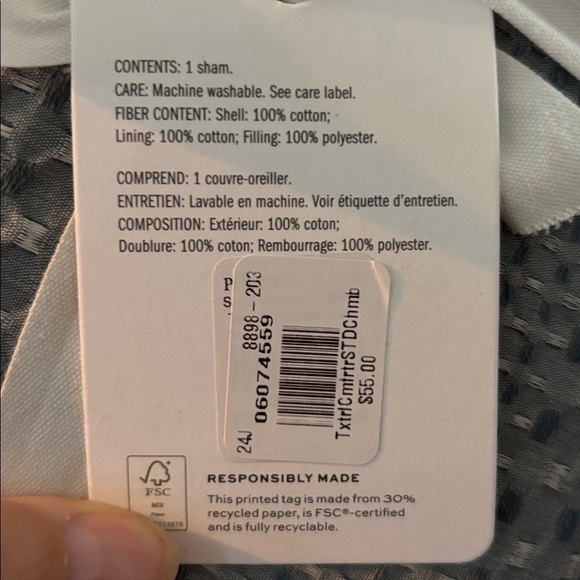 Pottery Barn - Waffle Weave Standard Light Chambray/Gray Pillow Sham.  26x20 NEW - Picture 6 of 6